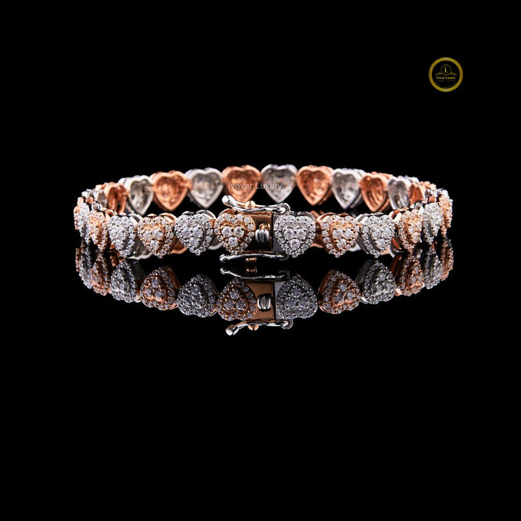 Two Tone Heart Cut Lab Grown Diamond Tennis Bracelet - view 2