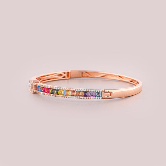 Rainbow Gemstone Channel Set Hinged Bangle Bracelet - view 4