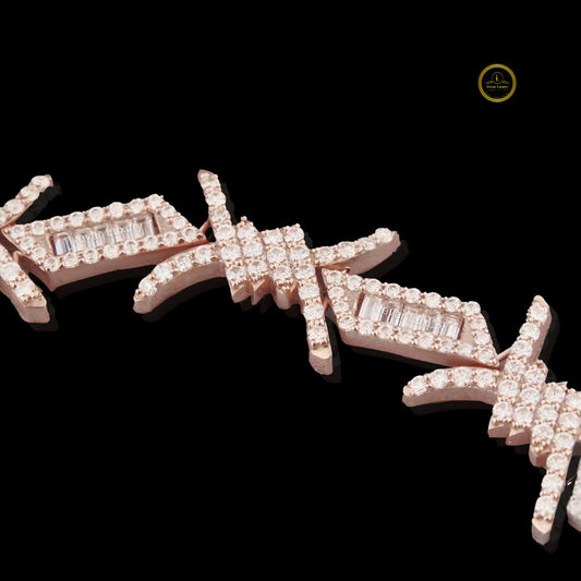 Baguette Cut Moissanite Barbed Wire Link Bracelet - view 2