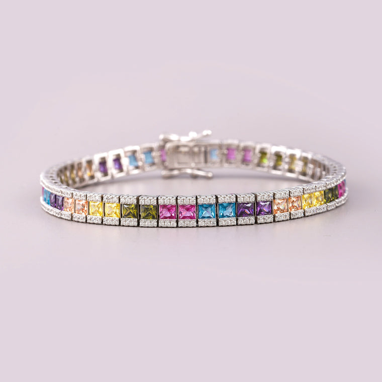 Nature Inspire Princess Cut Gemstone Pave Border Bracelet - view 2