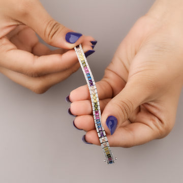 Premium Custom Sapphire Jewelry Natural Diamond Accent Bracelet By Ivevar