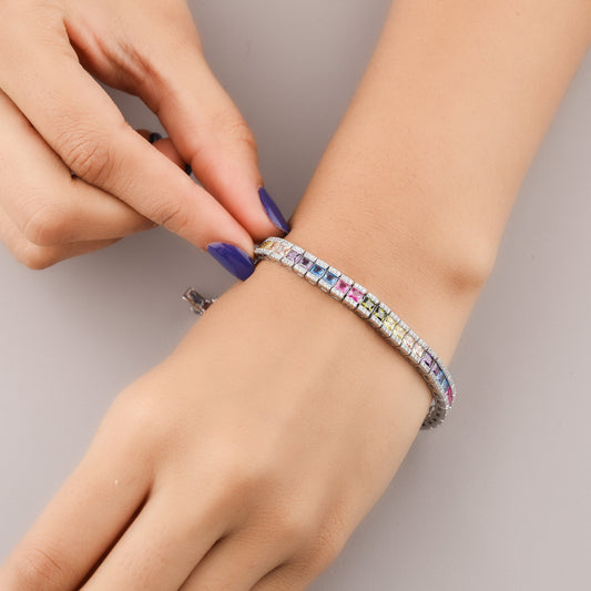 Nature Inspire Princess Cut Gemstone Pave Border Bracelet - view 3