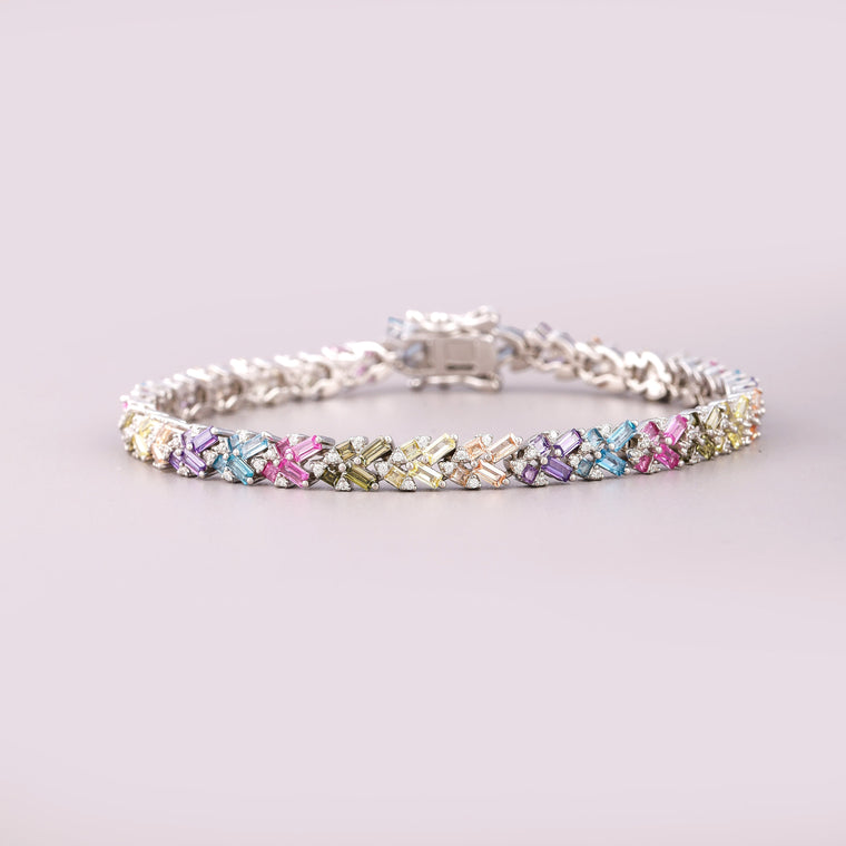 Rainbow Baguette Criss Cross Tennis Bracelet - view 2