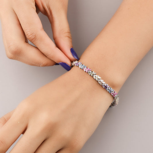 Rainbow Baguette Criss Cross Tennis Bracelet - view 3