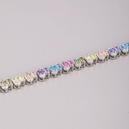 Rainbow Baguette Gemstone Single Row Tennis Bracelet - view 4
