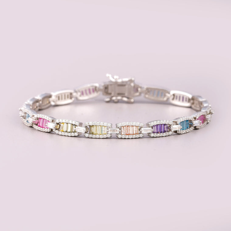 Rainbow Natural Sapphire Diamond Bracelet - view 2