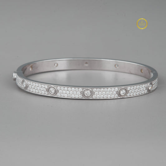 Round Cut Pave Lab Grown Diamond Screw Motif Hinged Bangle Bracelet