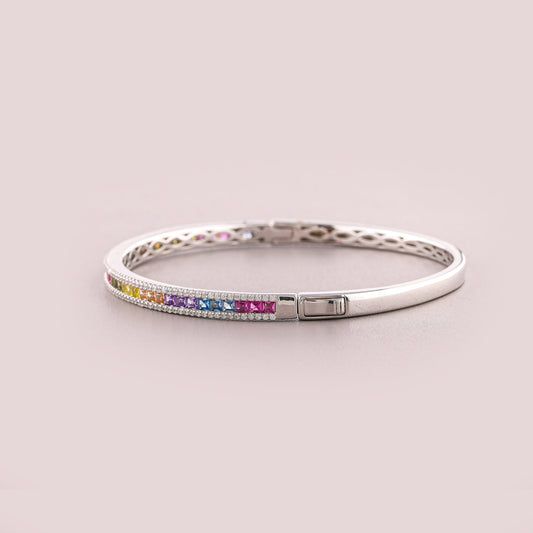 Rainbow Baguette Gemstone Halo Tennis Bracelet - view 4