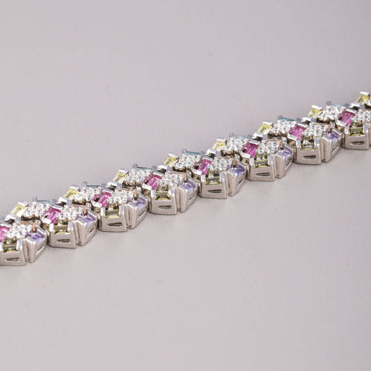 Multi-Color Gemstone Geometric Lattice Tennis Bracelet - view 4