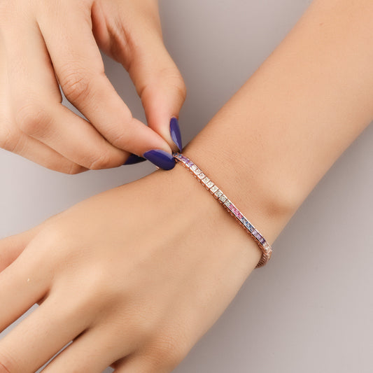 Rainbow Princess Cut Gemstone Tennis Bracelet - view 3