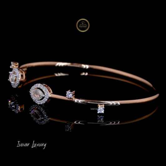 14K Gold Natural Rose Cut Twin Diamond Halo Bracelet - view 2