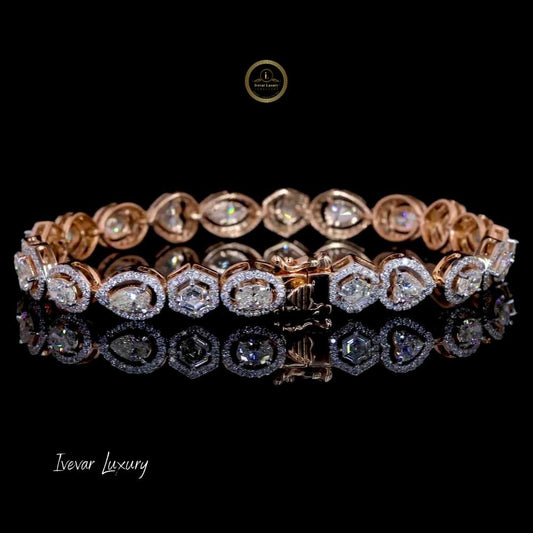 Custom Rose Cut Diamond Halo Link Bracelet in 14K Gold - view 2