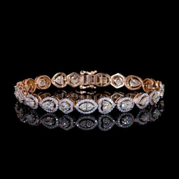 Elegant 14K Gold Custom Rose Cut Diamond Link Bracelet with Halo Detailing By Ivevar