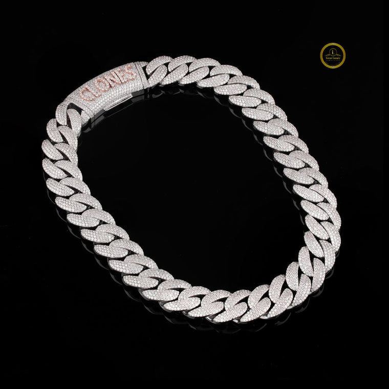 Custom CLONES Alphabet Clasp Cuban Link Chain Covered in Pave Lab Diamonds - view 2