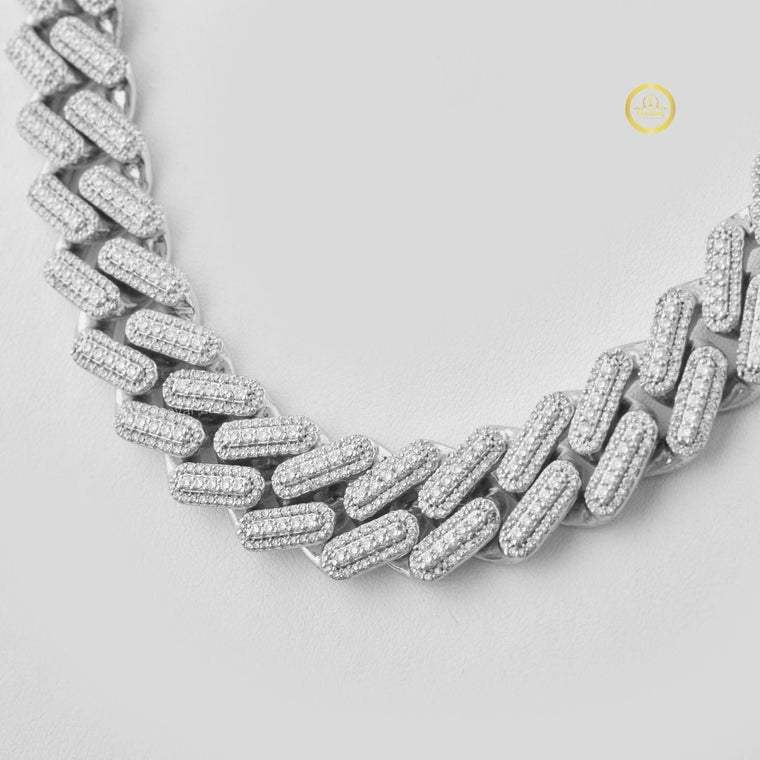 Full Pave Set Geometric Double Bar Link Chain Necklace with Lab Diamonds - view 2