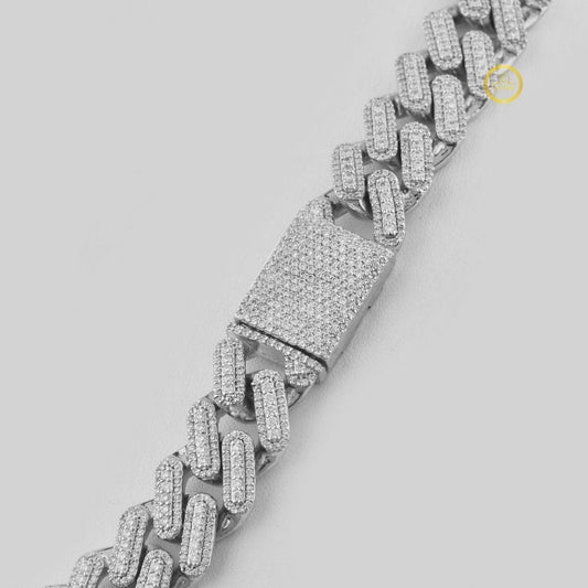 Full Pave Set Geometric Double Bar Link Chain Necklace with Lab Diamonds - view 3