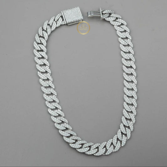 Custom Moissanite Prong Cuban Link Chain - Iced Out Diamond Necklace for Men