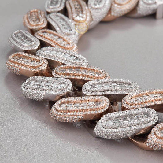 Iced Out Heavy Two Tone Choker Necklace Encrusted with Baguette Moissanite - view 3