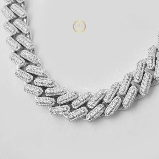 Full Pave Set Geometric Double Bar Link Chain Necklace with Moissanite - view 2