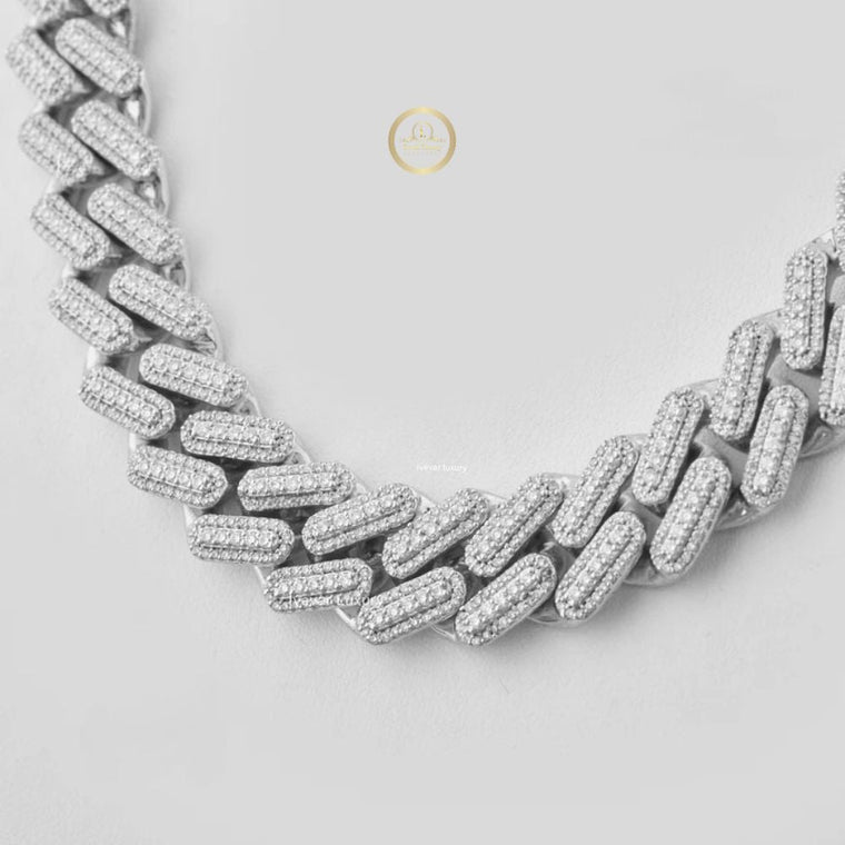 Full Pave Set Geometric Double Bar Link Chain Necklace with Moissanite - view 2