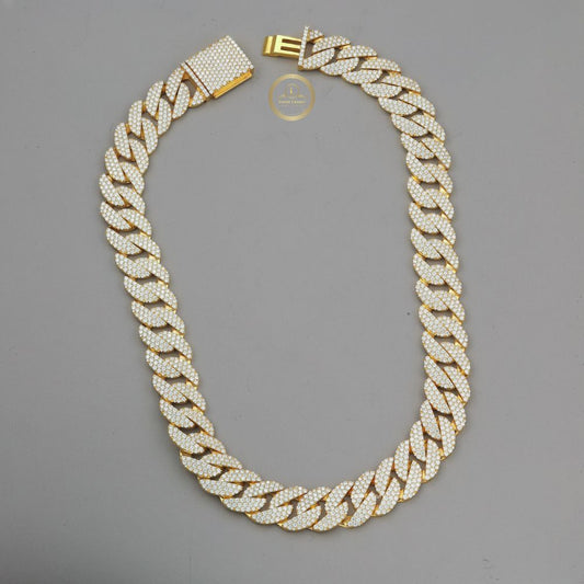 Full Pave Set Thorn Motif Cuban Link Chain Necklace with Moissanite - view 2