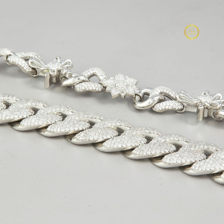 Full Pave Set Cross Motif Cuban Link Chain Necklace with Lab Diamonds - view 2
