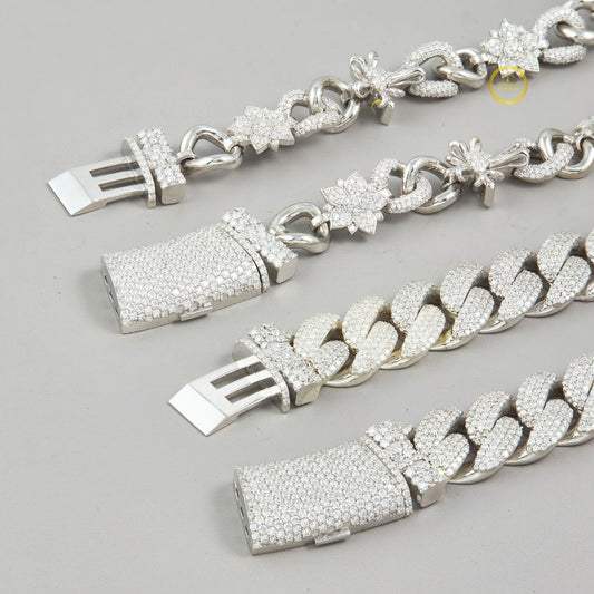 Full Pave Set Cross Motif Cuban Link Chain Necklace with Lab Diamonds - view 3