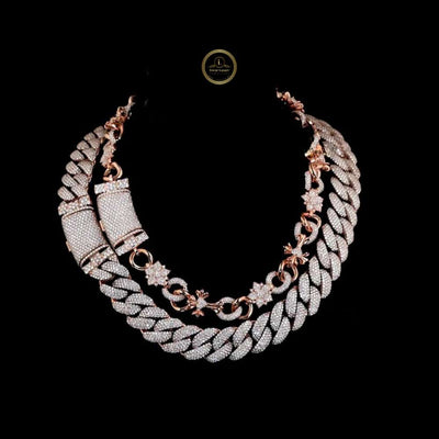 Full Pave Set Crescent Motif Link Chain Necklace Covered in Lab Diamonds