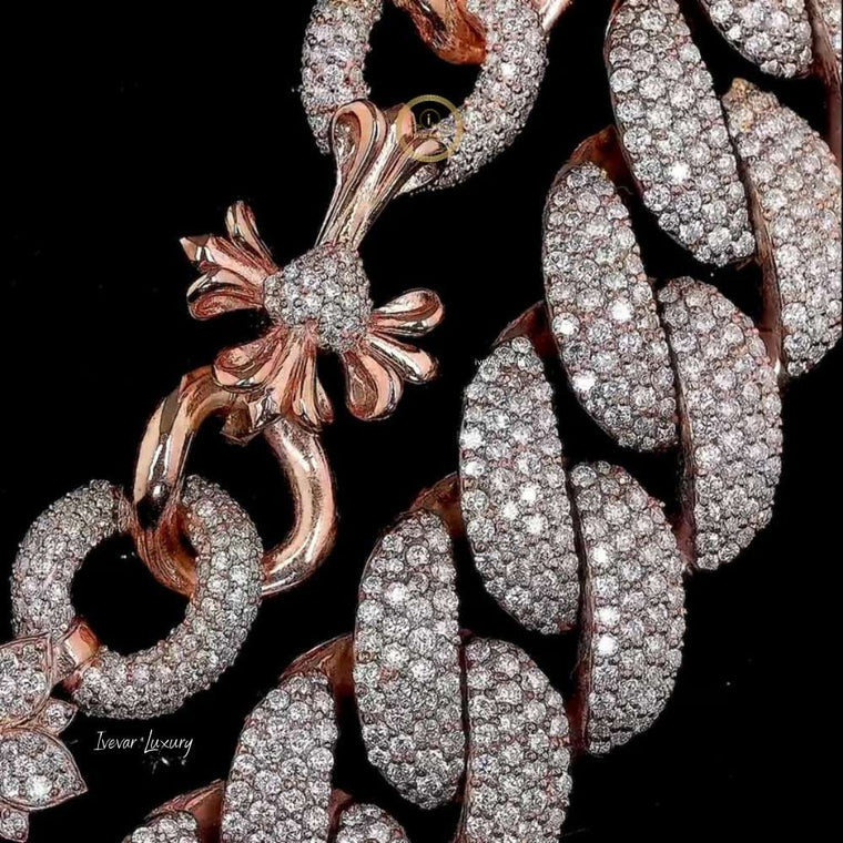 Full Pave Set Crescent Motif Link Chain Necklace Covered in Lab Diamonds - view 2