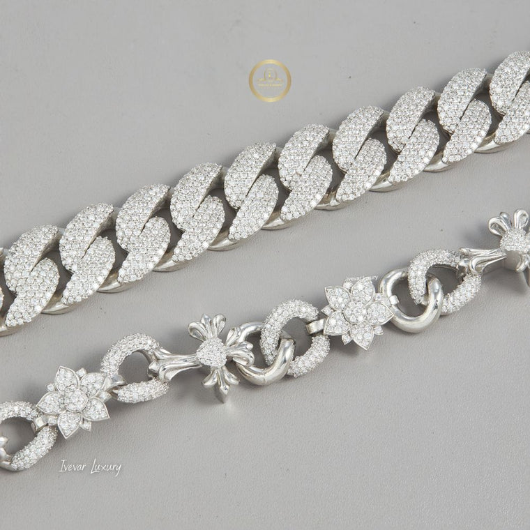Full Pave Set Cross Motif Cuban Link Chain Necklace with Moissanite - view 2