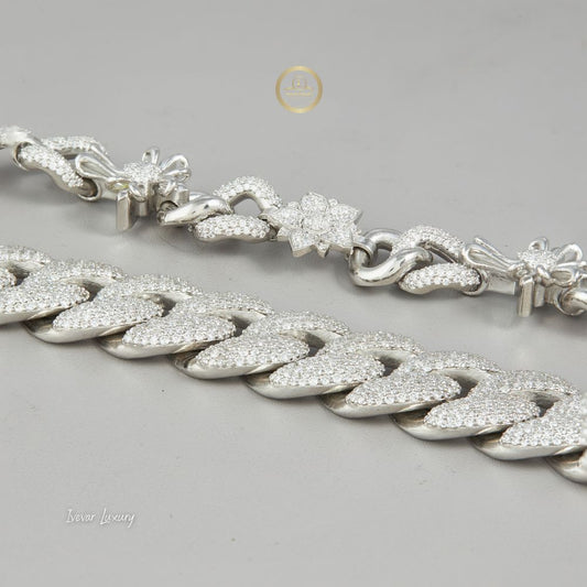 Full Pave Set Cross Motif Cuban Link Chain Necklace with Moissanite - view 4