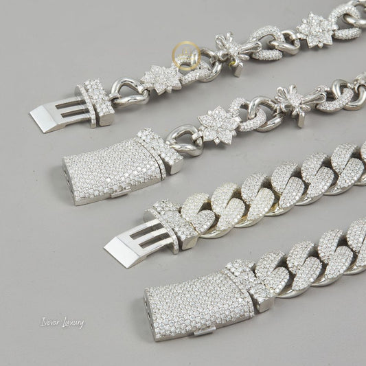 Full Pave Set Cross Motif Cuban Link Chain Necklace with Moissanite - view 3