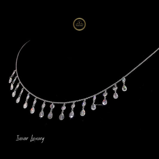 14K Gold Rose-Cut Natural Diamond Teardrop Dangle Necklace - view 2