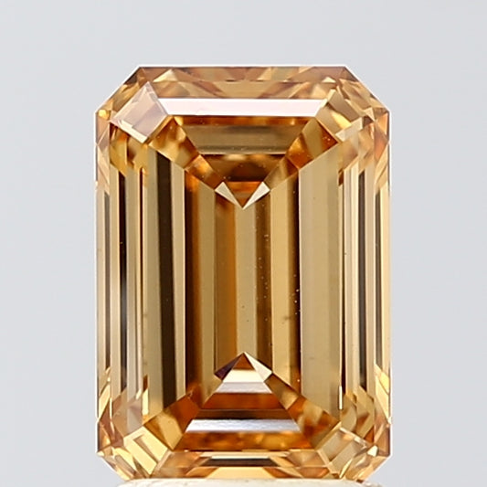 Stylish 2.01 CT Emerald Shape Fancy Intense Brownish Yellow Color VVS2 Clarity Lab grown Diamond For Birthday Ring