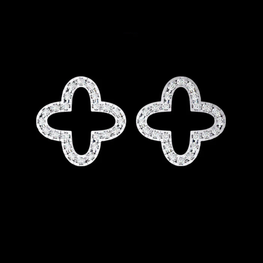 0.24 TCW Handcrafted Geometric Elegance with Pave Round Moissanite Diamond Brilliance Eternal Clover Stud Earring
