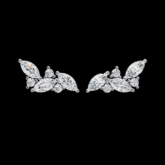 0.28 CT Luxury Finest Moissanite Created Diamond Marquise Cut Leaf Climber Earring for Birthday Gift