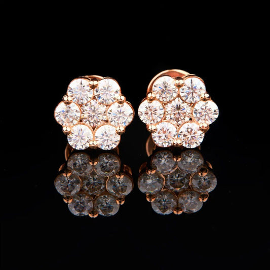 0.60 TCW Luxury Rose Gold Floral Cluster Stud Moissanite Earrings Featuring Brilliant Round Multi Stone Design