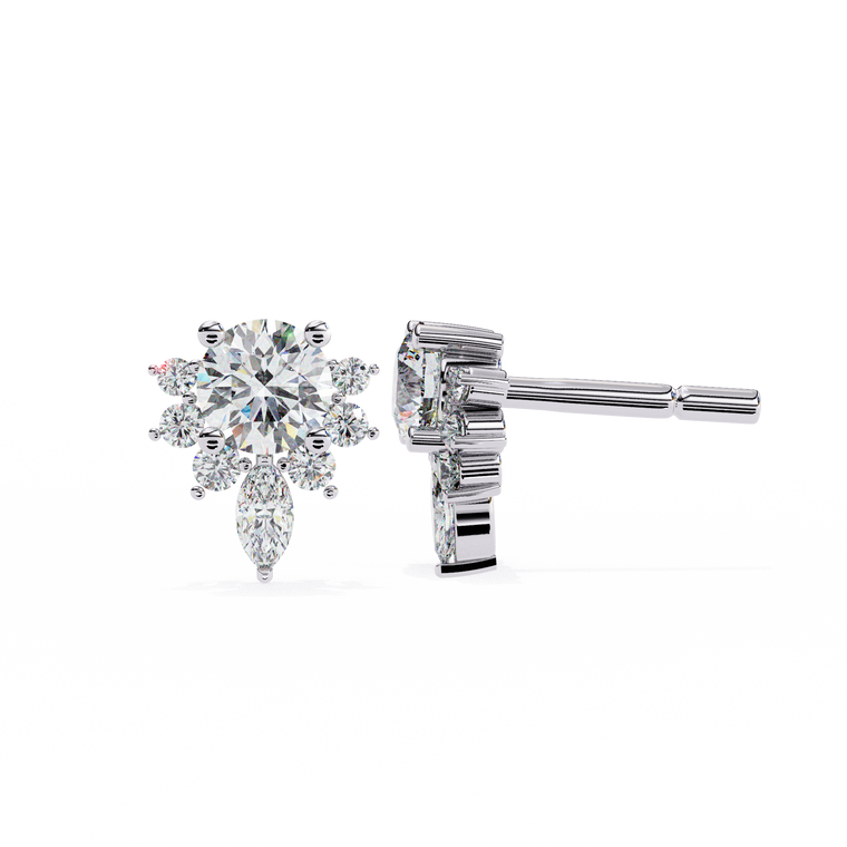 Round Cut Marquise Cluster Stud Earrings - view 2