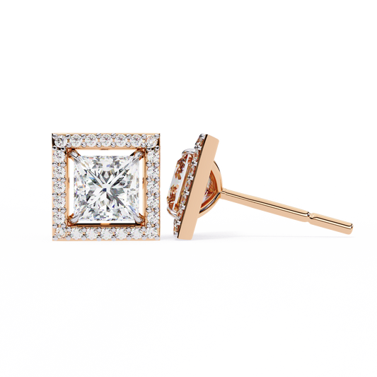 Princess Cut Double Halo Stud Earrings - view 2