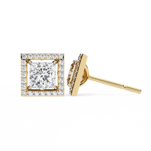 Princess Cut Double Halo Stud Earrings - view 3