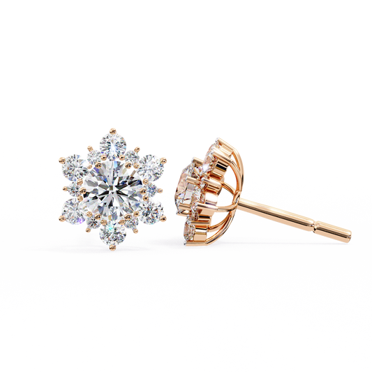 Round Cut Floral Cluster Stud Earrings - view 3