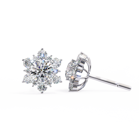 Round Cut Floral Cluster Stud Earrings - view 2
