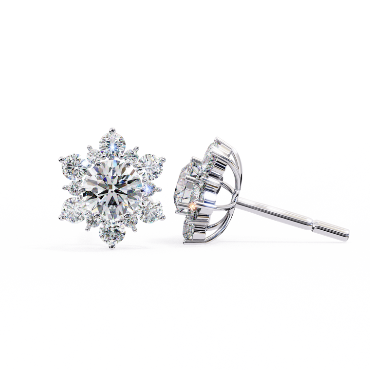 Round Cut Floral Cluster Stud Earrings - view 2