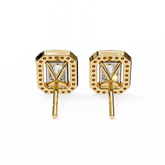 Emerald Cut Halo Stud Earrings - view 2