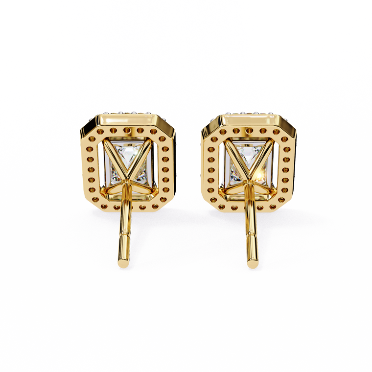 Emerald Cut Halo Stud Earrings - view 2