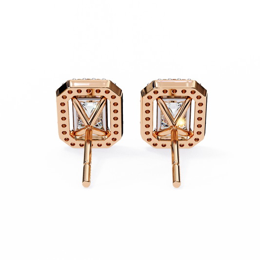 Emerald Cut Halo Stud Earrings - view 3