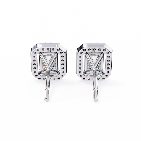 Emerald Cut Halo Stud Earrings - view 4