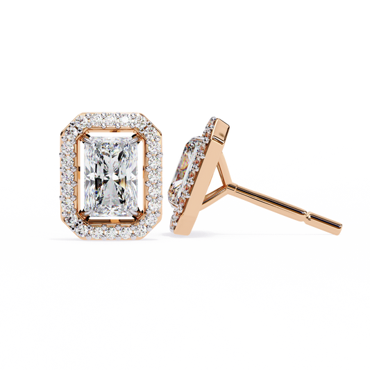Radiant Cut Halo Stud Earrings - view 3