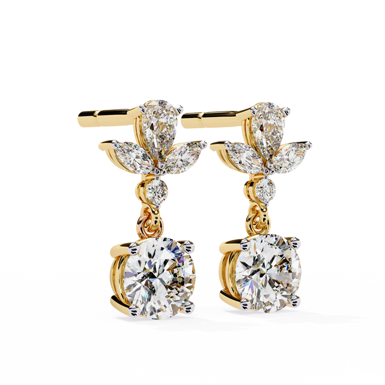 Pear and Marquise Floral Cluster Drop Earrings - view 2
