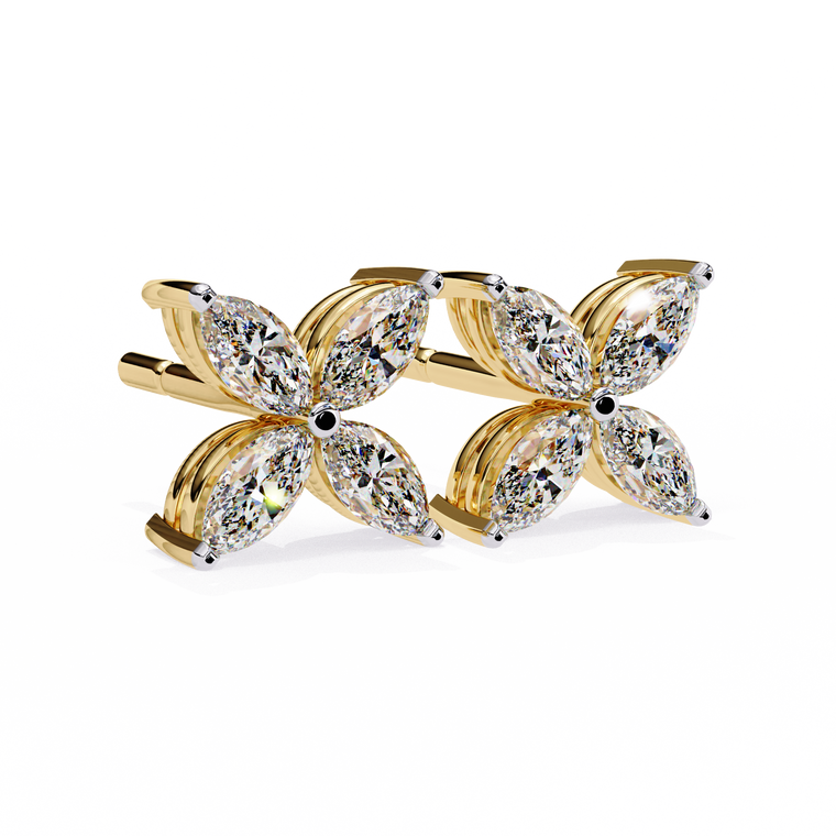 Marquise Cut Four Petal Floral Stud Earrings - view 2